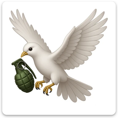 a flying dove holding a grenade in its paws, inspired by the Hollywood Undead logo, in the style of Apple emoji sticker