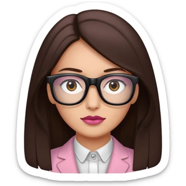 une ado, brune aux cheuveux tres fonces longs lisses blanche, ,lunettes carres/ rectanglesnoires, yeux bruns joues rose, haut noir sticker