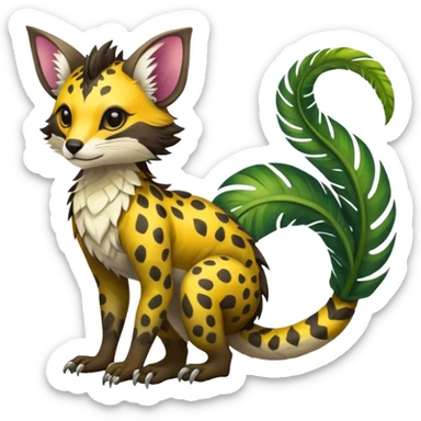 Feral Rare Fantasy vibrant tropical Vernid-Trico-jungle-animal-species-hybrid by LiLaiRa, random markings, tufted tail, tufted ears, full body sticker