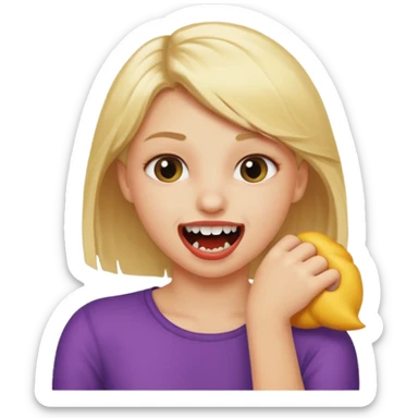 Emoji blonde girl, biting an arm sticker