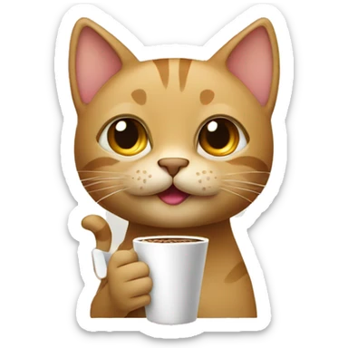 tan cat drinking a coffee  sticker