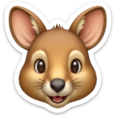 Cinematic Comical Wallaby Portrait Emoji, Head tilted dramatically with an exaggeratedly amused expression, featuring a striking tan and brown fur with wide, expressive eyes filled with playful disbelief, Simplified yet hilariously expressive features, highly detailed, glowing with a slightly sassy glow, high shine, dramatic yet playful, stylized with an air of cheeky outback mischief, bright and endearing, soft glowing outline, capturing the essence of a spirited and over‐the‐top wallaby, so meme‐worthy it feels like it could bounce its way into internet fame instantly! sticker