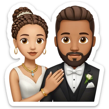 Lightskin guy with beard and cornrows and his brown skin wife married sticker