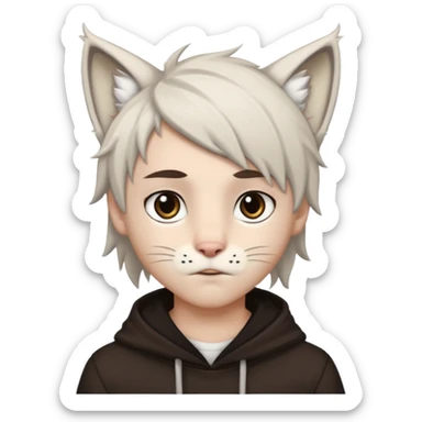 White boy with dark brown emo-style hair and white lynx ears sticker