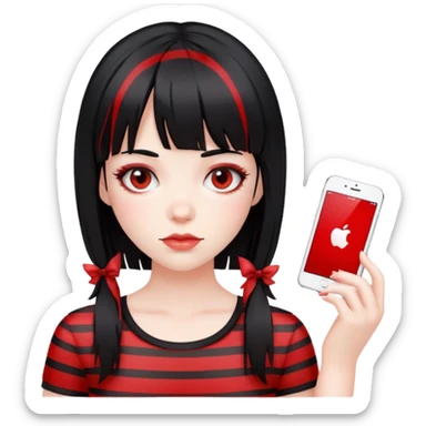 Pale girl, black hair with red striped hair and bangs sticker