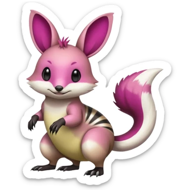 Green-Magenta-gradients Minccino-Emolga-Numbat-Sergal-fusion-hybrid-animal-creature, full body sticker