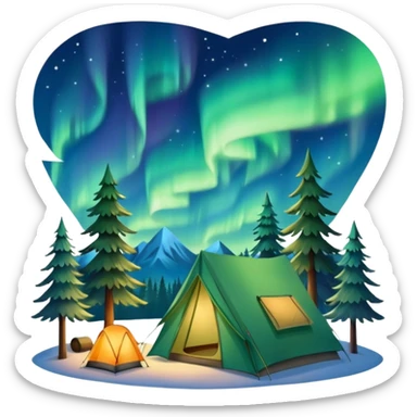 northern lights over pine forest with camping tent sticker