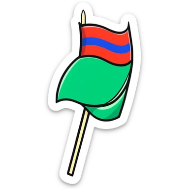 cartoonish sticker of a flag on a stick, bright colors, 'Floptropica' theme sticker
