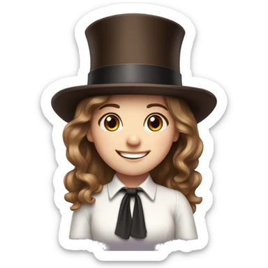 happy white girl - brown hair- magician- top hat sticker