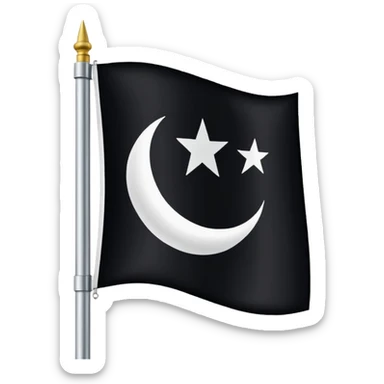 black banner flag on a pole with white shahada text centered, clear and dignified emoji style at small size sticker