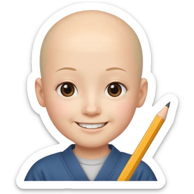 quero um personagem de descendencia japonesa, um pouco calvo e sorrindo com um lapis na mao sticker