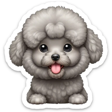 Toy poodle, grey, fluffy, cute, sticking its tough out, female, dog, tiny and cute, rounded eyes, fluffy, young puppy  sticker