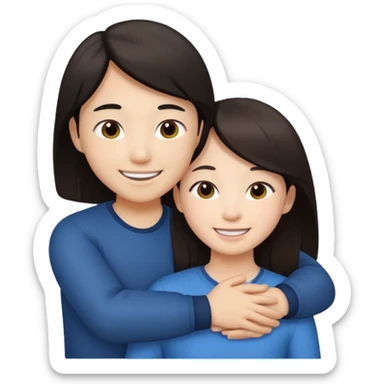 Asian girl hugging white brunette boy sticker