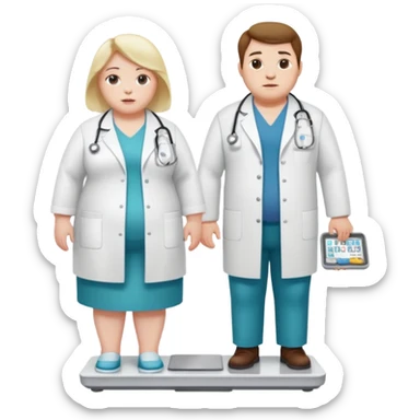 pessoa gorda em cima de balança e medico do lado sticker