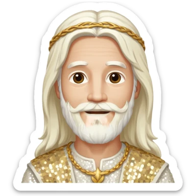 Jesus, Son of God from Gods and Goddesses with long white hair and beard, ivory sequin outfit sticker