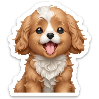 Cinematic Cute Yawning Apricot Cavoodle Portrait Emoji, Head tilted slightly with a dramatic, wide-open yawn, showcasing a soft, curly apricot coat with delicate white accents, floppy ears slightly drooping, round brown eyes barely open in drowsy contentment, Simplified yet irresistibly adorable features, highly detailed, glowing with a soft, cozy glow, high shine, relaxed yet expressive, stylized with a touch of whimsy, bright and endearing, soft glowing outline, capturing the essence of a sleepy yet affectionate companion, so drowsy it feels like it could stretch right out of the screen and curl up for a nap! sticker