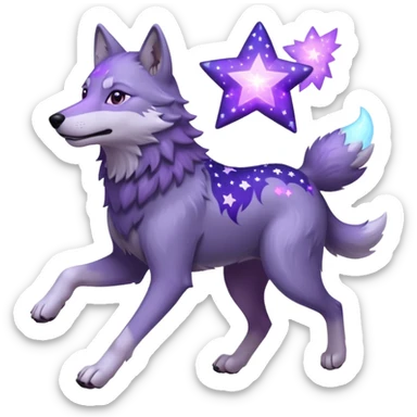 A wolf of winterfell running under lilac stars sticker