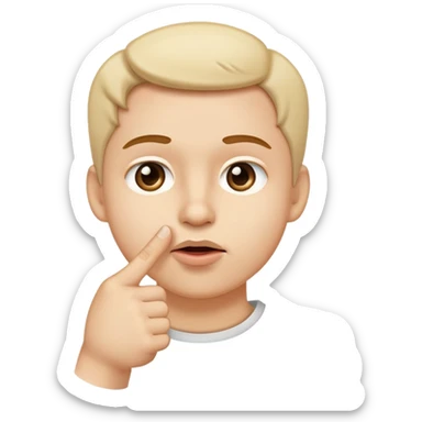 Straight face emoji with finger pointing to mouth ￼￼ sticker