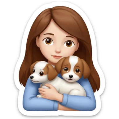 Chica castaña con su perrito pequeño blanco sticker