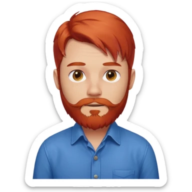 red long hair bearded man with shirt sticker