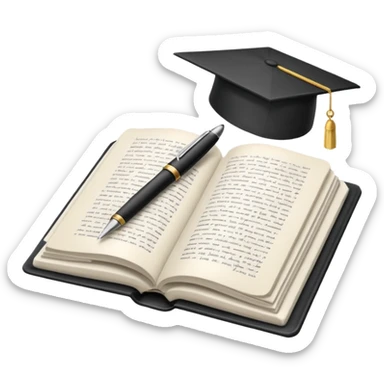 "A white open book,The pen should be positioned as placed exactly in the center between the pages.  if held by a right-handed person - meaning the direction is reversed compared to a left-handed grip. The pen should be uncapped, and the cap placed behind it." sticker