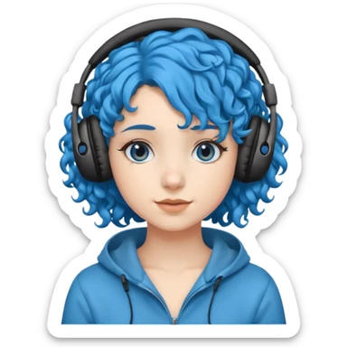 blue haired earringed heaphone wearing girl very curly haired sticker