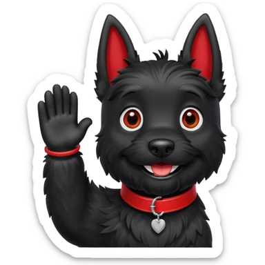 Smiling black Scottie dog with red collar waving sticker