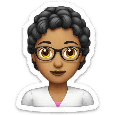 Maestra en la computadora con cabello negro y anteojos sticker