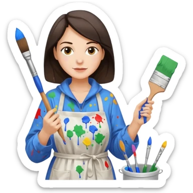 FEMME 45 ANS ET PLUS BRUNE ARTISTE PEINTRE AVEC UN PINCEAU sticker