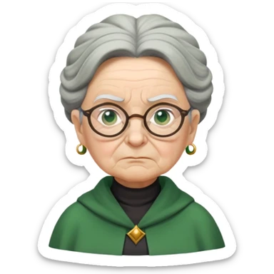 Stern elderly witch professor with glasses, tight bun, green robes, frowning with disapproval sticker