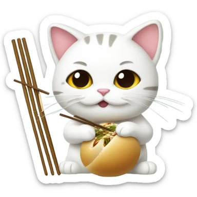 Cat eating a bao bun with chop sticks sticker