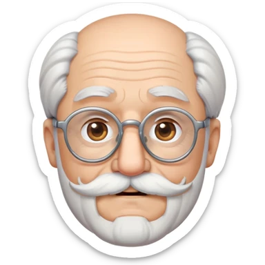 animoji styled handsome old man with rounded glasses with facial hair and mustache all in white silver fox colors sticker