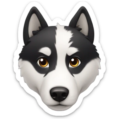 Black and white furry husky with a mark in form of arrow on nose sticker