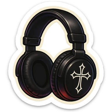 black gothic headphones with vintage gothic graphics and sticker-like borders sticker