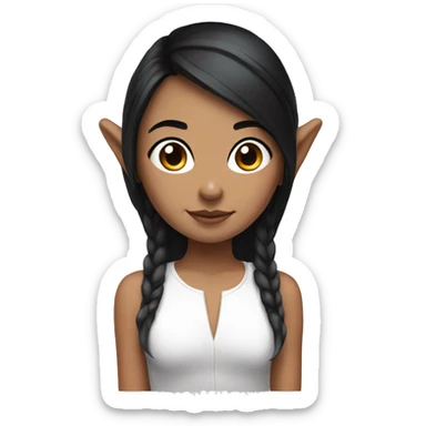 Girl with black hair and white strips in the front with elf ears sticker