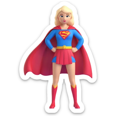 Supergirl superhero full body, blue suit with red cape and S emblem sticker