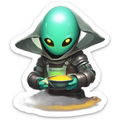 let him cook alien emoji scifi roguelike rpg style inspired by slay the spire digital art sticker