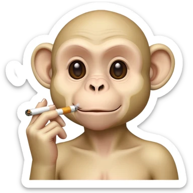 A cream color big monkey bald only on its head smoking a cigarette sticker