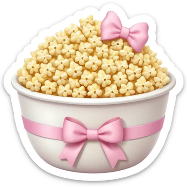 popcorn soft texture in white bowl with pink pastel bow not on top sticker
