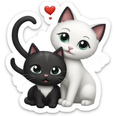 Black cat and white cat with heart  sticker