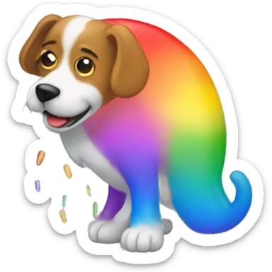 a dog pooping out rainbows sticker