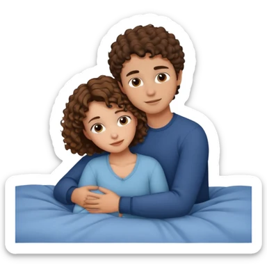 Girl cuddle guy with short curly brown hair on bed sticker