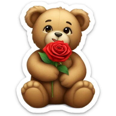 Teddy bear holding a red rose sticker