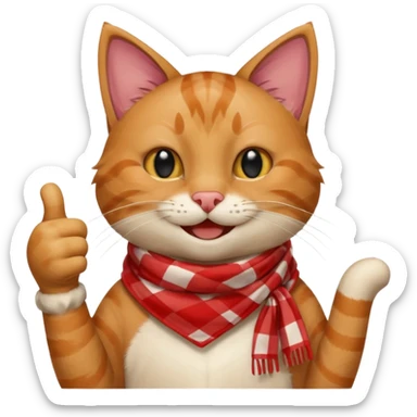 Cat smiling and giving thumbs up, wearing red Checkered Triangle scarf sticker