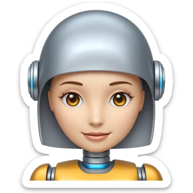 crée un emoji animé d'une tête mi-femme mi Robot Avec un sourire sticker