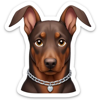 a profile of a Doberman with floppy ears wearing a silver chain sticker