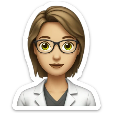 chemist female brown hair light skin green eyes with glasses sticker