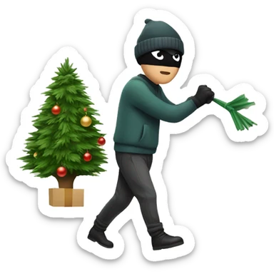 Thief stealing a Christmas tree sticker