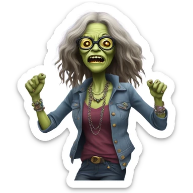  janis joplin zombie with her famous glasses, dancing sticker
