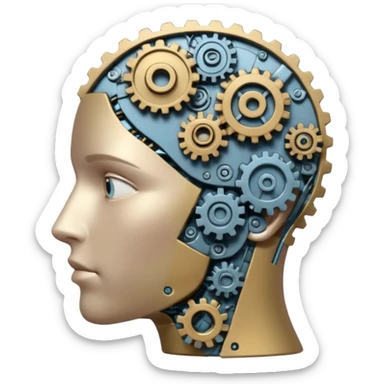head with gears turning inside, showing thinking and ideas sticker
